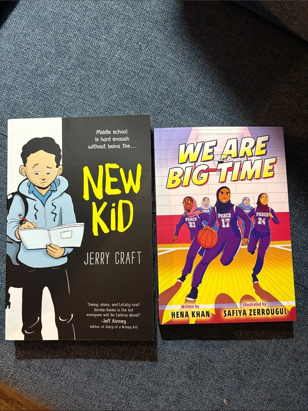 New Kid by Jerry Craft and We Are Big Time by Hena Khan